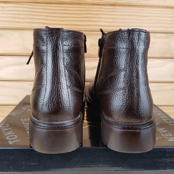 Men's 100% Genuine Leather Brown Ankle Boots 7 US Paul Branco Side Zip Lace-up - Picture 5 of 12